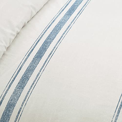 Image of Lush Decor Farmhouse Stripe Reversible Cotton Duvet Cover Twin XL Size 2 Piece Set Blue - Twin XL Bedding Set - Striped Duvet Cover - Dorm Essentials