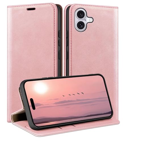Coque iPhone 17 avec RFID blocage HUOUH étui portefeuille en cuir premium or rose