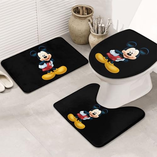 3点セット バスセット ミッキーマウス かわいい アニメ イレマット バスマット 便座カバー U型 O型 滑り止め 吸水 速乾 防臭 50x80cm おしゃれ 人気 漫画