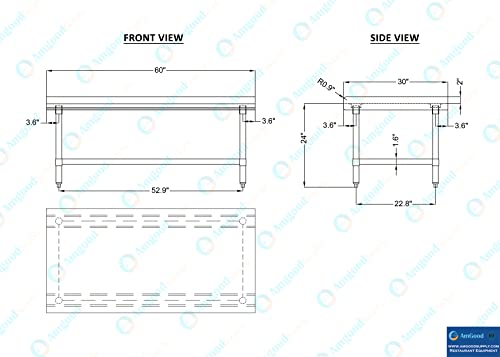 Image of AmGood Stainless Steel Equipment Stand - Heavy Duty, Commercial Grade, with Undershelf, NSF Certified (30 inch Width x 60 inch Length)
