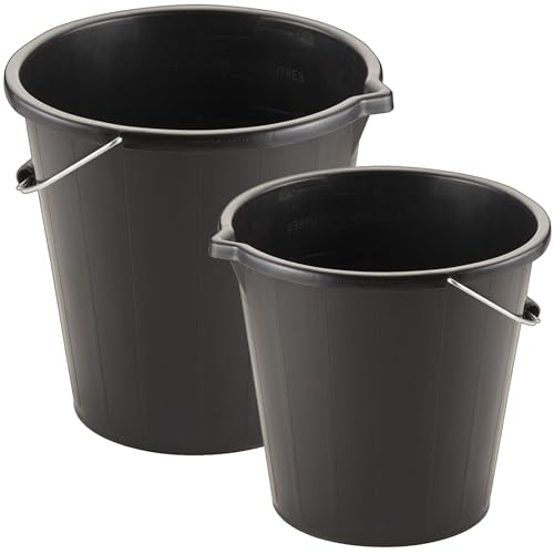 Black 14 Litre Plastic Bucket 3 Gallon Water Storage Cement Mixing Bucket With Strong Metal Handle Multipurpose For Cleaning, Builders, Animal Feed & Water (1)