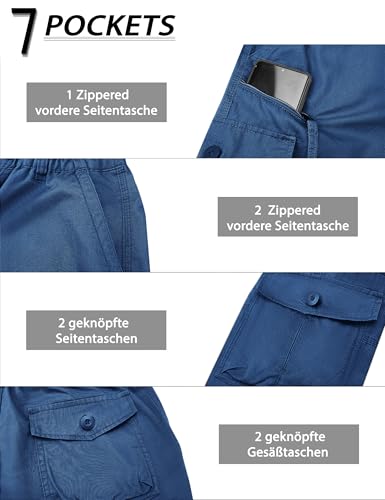 KEFITEVD Bermuda Shorts Herren 3/4 Caprihose Cargo Hose Atmungsaktiv Armee Shorts Safari Hose Männer Cargobermudas Sommer Light Navy EU 32, CN L
