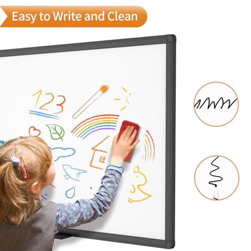 Image of VIZ-PRO Magnetic Dry Erase Board, 72 x 40 Inches, Black Aluminium Frame | Large Wall Mounted Whiteboard with Marker Tray for School Office and Home