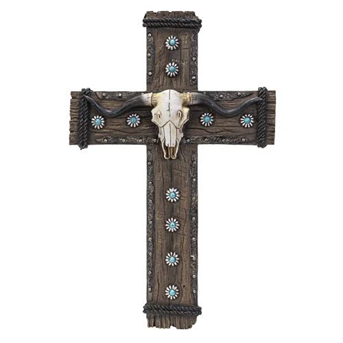 Botega Exclusive Faux Western Cow Skull Turquoise Sunflower Cross 12” Plaque