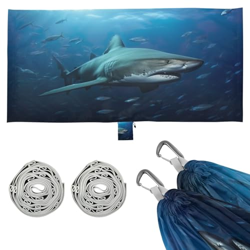 SDMKA Atlantic Giant Shark Camping Hammock, 330 lbs with 2 Tree Straps, Carry Bag, Single Portable Hammock for Outdoor/Indoor, Hiking, Beach, Backpacking, Travel