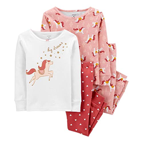 Conjunto de Pijama Carter's 4 Peças Algodão Inverno Unicórnio Rosê Bebê Menina (12M)