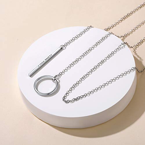 Bar Long Necklace Lariat Open Circle Y Pendants, Simple Minimalist Choker Collarbone Chain Charms Jewelry -Silver Color3
