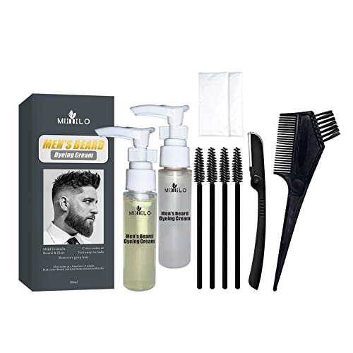 A/R Kit de Coloration de Barbe,Teinture faciale Auto-chauffante pour Hommes | Crème épaississante de Barbe pour Les Poils faciaux des Hommes, kit de Teinture de Barbe, Composants sûrs et naturels