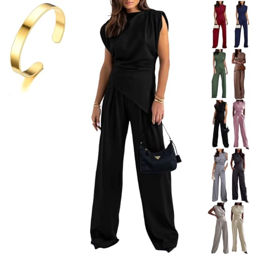 Arianna Elegant Two Piece Set 2025 New Ivora Travel Outfit for Women Wrinkle-Free Comfortable Casual Formal Outfits (Black, L)