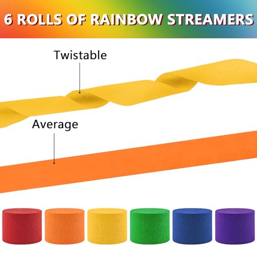 Image of Crepe Paper Streamers 6 Rolls Rainbow Streamers 2.2 Inches 738 Feet, Streamers Party Supplies for Birthday, Wedding, Baby Shower, Bachelorette Party, Graduations Decorations, DIY Crafts