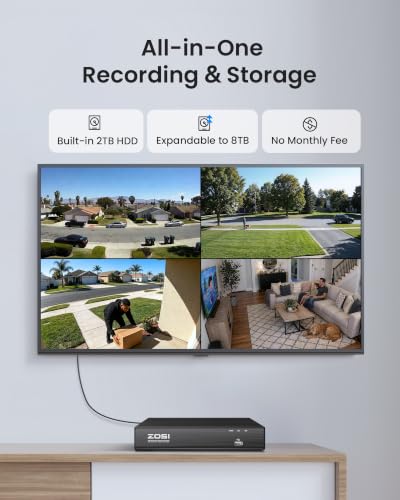 Image of ZOSI 8 Channel 4K NVR with 4 x 5MP PoE Dome Security Camera System, 2TB HDD | AI Human /Vehicle Detection, Instant Alerts, 80ft Night Vision, Outdoor Indoor, 24 /7 Record, 16CH Expandable, Remote Access