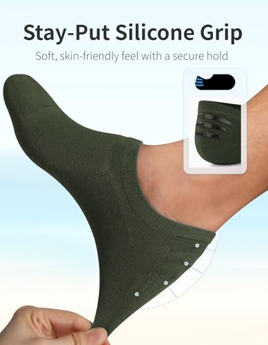 Image of CLOSEMATE Mens No Show Socks Cotton Thin High Elasticity Low Cut Ankle Socks with Non Slip Grips 6 Pairs