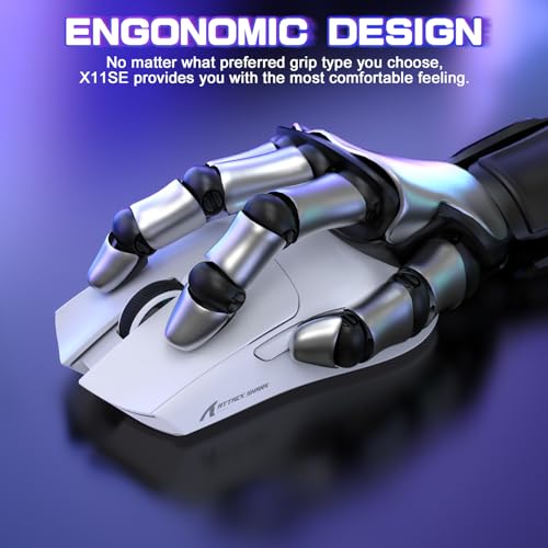 Image of Attack Shark X11SE Ultra-Light Wireless Gaming Mouse, Tri-Mode-2.4G /USB-C Wired /BT, PixArt PAW3311 Gaming Sensor, 22KDPI, 5 Programmable Buttons for Laptop, PC, Mac Gamer (White)