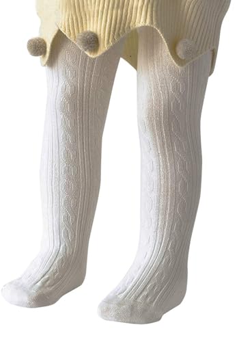PONCEAU - PONCEAU Baby Tights Cable Knit Baby Leggings Toddler Soft Tights Winter Socks for Girls Newborn Stockings for Boys White 6-12 Months - -14%