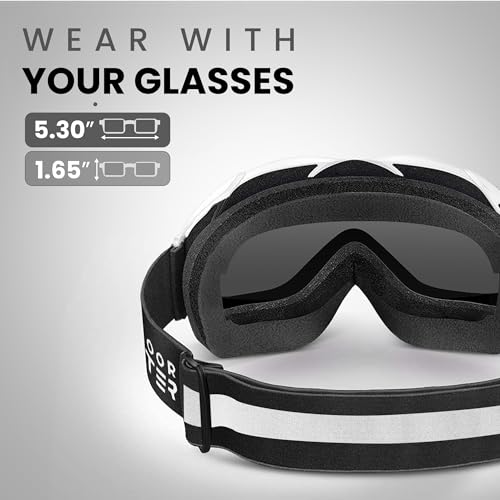 Image of OutdoorMaster OTG Ski Goggles - Over Glasses Ski /Snowboard Goggles for Men, Women & Youth - 100% UV Protection (White Frame + VLT 11% Polarized Black Lens)