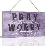 Bible Verses Wall Decor Pray About Everything Worry About Nothing Philippians 4:6 - Wooden Hanging Wall Art, Faith Belief Religion Living Room House Plaque Pray Signs