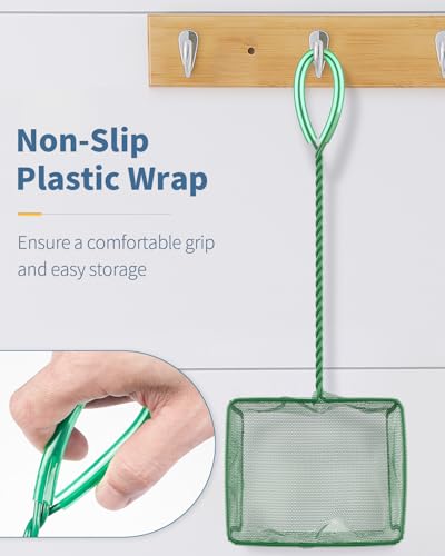 Image of Pawfly Aquarium Fish Net with Braided Metal Handle Square Net with Soft Fine Mesh Sludge Food Residue Wastes Skimming Cleaning Net for Fish Tanks Small Koi Ponds and Pools