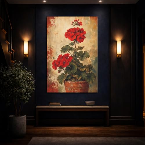 Impression géranium rouge sur toile châssis premium de 3 cm - 4