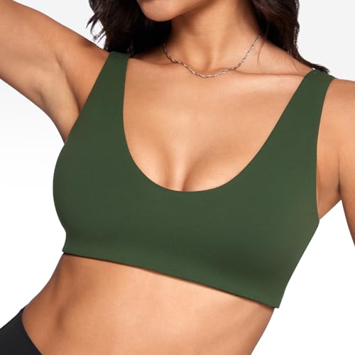 Image of INGIA Womens U-Neck Sports Bra Padded U Back Medium Impact Fitness Yoga Bar Workout Crop Top with Built in Bra