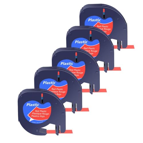 Universal Fit 5pk Cintas de 12 mm compatibles con la etiqueta Letra A91334 A91330 91331 16952 Label Ribbon para más LT100H QX50(Red-Plastic)