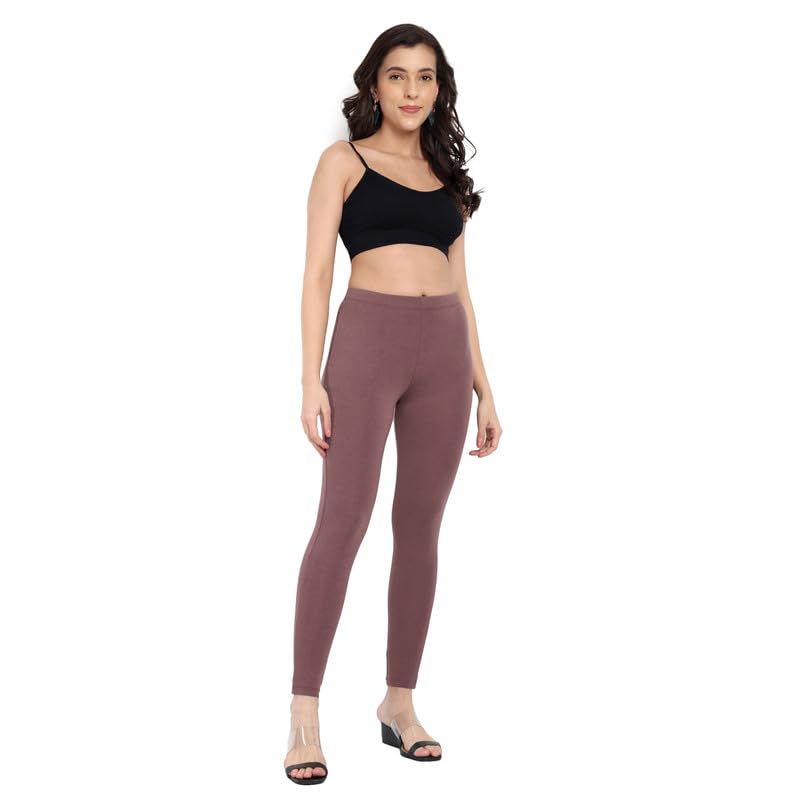 Image of ONE SKY Women Full Length Leggings | Cotton Modal Spandex Blend | High Waist Stretchable & Bio-Washed Fabric | Colour-Lock Technology | Comfortable Leggings for Women