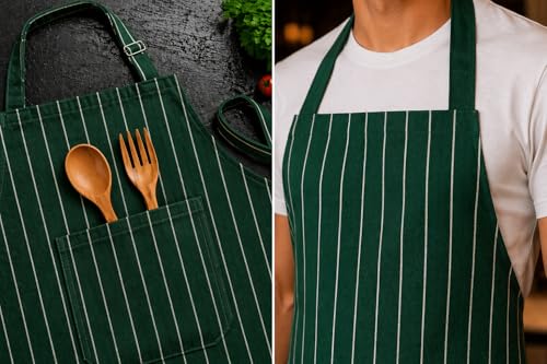 Image of 100% Cotton Cooking kitchen Apron for Women and Men chef apron With adjustable neckstrap and ties with center pocket with strong and durable cotton apron