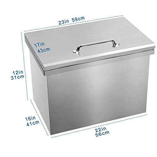 Karpevta Drop-in Ice Chest Stainless Steel Outdoor Drop In Ice Chest W23D17H12 Inch with Cover Drop In Ice Bin Cooler