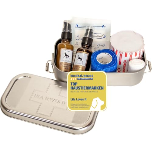 Erste-Hilfe-Set für Hunde - Verbandskasten mit First Aid Balsam und Silberspray, Verbandsmaterial, Wundkompresse und Heftpflaster-Rolle, FIRST AID BOX von LILA LOVES IT