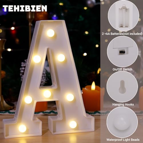 Generic TEHIBIEN LED Marquee Sign Light Up Letters, 26 Alphabet Light Up Letters Sign, Battery Powered LED Letter Lights for Night Light, Wedding, Birthday, Party, Christmas or Home Decor, White
