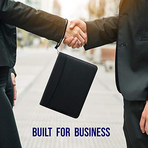 Junior Zippered Business Padfolio with 5x8 Notepad - Black Faux Leather A5 Binder Portfolio & Organizer Folder with 8 Inch Tablet Sleeve by Lautus Designs - Thumbnail 5
