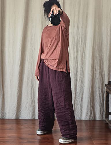 NFYM Women's Tapered Pants 100% Linen Wide Leg Elastic Waist Casual Loose Ankle Length Trousers4