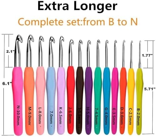 Yarniss Crochet Hooks,14 Size Ergonomic Crochet Hooks Set 2mm(B)-10mm(N) - 3