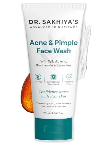 Image of Dr. Sakhiya's Acne & Pimple Face Wash (70ml) 2% Salicylic Acid, Niacinamide Oil-Free, Paraben-Free Dermatologist Formulated Cleanser | Reduces Breakouts & Blackheads