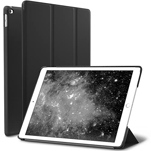 iPad Air 2 Case, ROARTZ Black Slim Fit Smart Rubber Coated Folio Case Hard Shell Cover Light-Weight Auto Wake/Sleep for Apple iPad Air 2nd Generation A1566/A1567 Retina Display