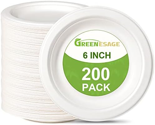 GREENESAGE Paper Plates 6 inch, 200 Pack Paper Plates Bulk, Compostable Plates White Paper Plates, Small Disposable Plates for Dessert Cake Appetizer