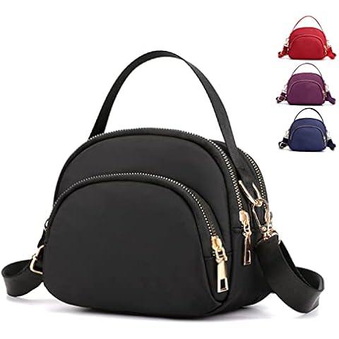 Cross Body Phone Bag Women, Women Girls Shoulder Bag Nylon Wallet Zipper Bags 4 Layers Zipper Cellphone Purse with Adjustable Strap (Black) Cover