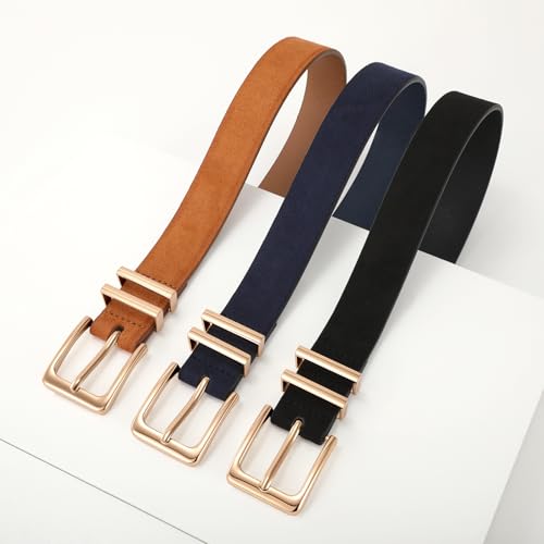Image of XZQTIVE 3 Pack Women Belts For Jeans Dresses Pants Ladies Leather Waist Belt with Gold Buckle