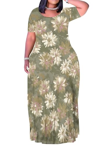 Image of PinkPatty Women's Plus Size Maxi Dresses Short Sleeve Sundress Summer T-Shirt Beach Long Dress with Pockets