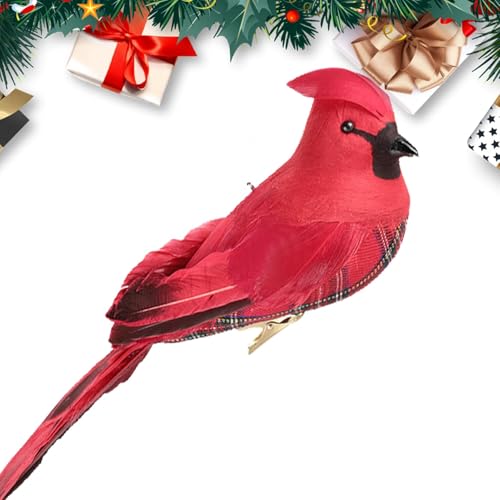 Fête d'hiver sans chutes : le clip de décorations d'arbre de Noël oiseau rouge stable