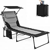 Clevich XXL Sonnenliege klappbar mit Dach, 199 × 66 cm extra breit, gepolstert, Liegestuhl verstellbar mit 5 Rückenlehnen und 2 Beinpositionen, bis 150 kg belastbar, für Pool, Garten, Balkon