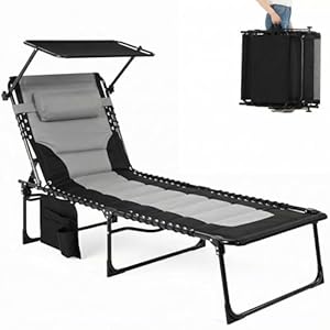 Clevich XXL Sonnenliege klappbar mit Dach, 199 × 66 cm extra breit, gepolstert, Liegestuhl verstellbar mit 5 Rückenlehnen und 2 Beinpositionen, bis 150 kg belastbar, für Pool, Garten, Balkon