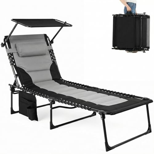 Clevich XXL Sonnenliege klappbar mit Dach, 199 × 66 cm extra breit, gepolstert, Liegestuhl verstellbar mit 5 Rückenlehnen und 2 Beinpositionen, bis 150 kg belastbar, für Pool, Garten, Balkon