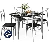 CASARIA® Conjunto Mesa y Sillas de Comedor Set de Muebles de Cocina Juego Completo Negro 110x70cm Madera MDF 5 Pzs.Tipo Industrial Ahorra Espacio para 4 Personas