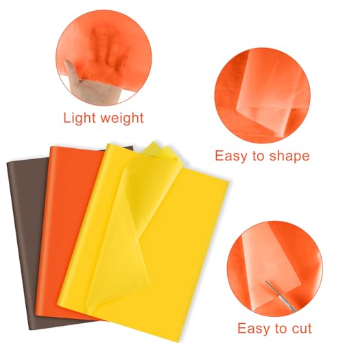 Image of NEBURORA Fall Tissue Paper for Gift Bags 60 Sheets Autumn Gift Wrap Paper 3 Fall Colors for Thanksgiving's Day Harvest Birthday Halloween Theme Party Decoration Gift Packaging
