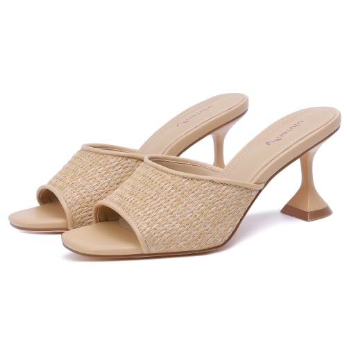 Image of vivianly Womens Square Open Heels Sandals Slip on Heeled Slides Mules for Party Daily Wear