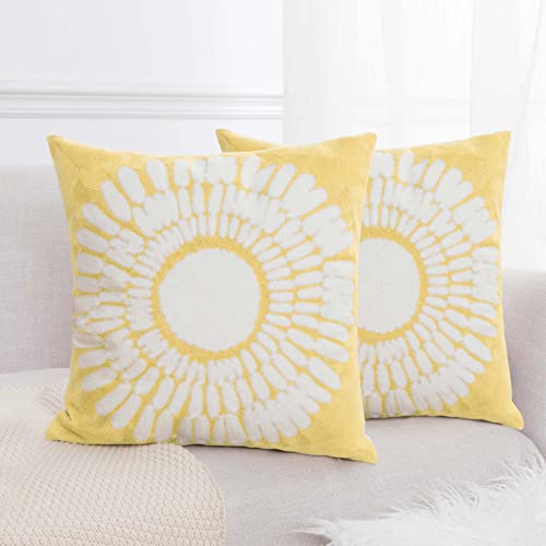 Mildly Sunflowers Jacquard Throw Pillow Covers Canvas Decorative Pillowcases Cushion Covers For Bed Living Room Farmhouse Decor Yellow 20X20 Inches #TOP27