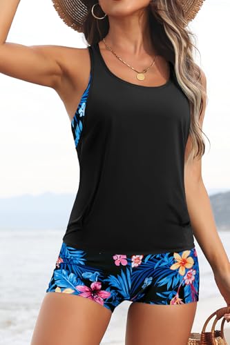 Image of Aqua Eve 3 Piece Tankini Swimsuit for Women Tank Bathing Suit with Shorts Open Back Athletic Swimwear