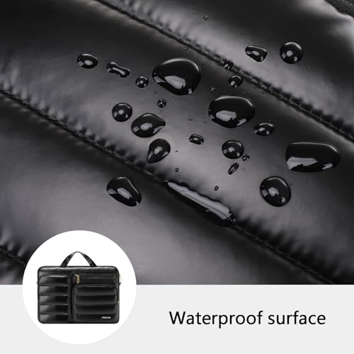 MOSISO Laptop Shoulder Bag,15-15.6 inch Computer Bag Compatible with MacBook Pro 16 inch, HP, Dell, Lenovo, Asus Notebook,Shiny Sleeve with Horizontal & 2 Raised Pockets & Handle & Belt, Black4