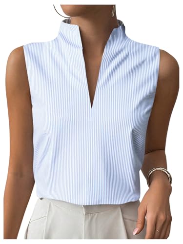 SOLY HUX Women's Work Outfits V Neck Sleeveless Blouses Summer Casual Tank Tops Business Office Dressy Striped Shirts