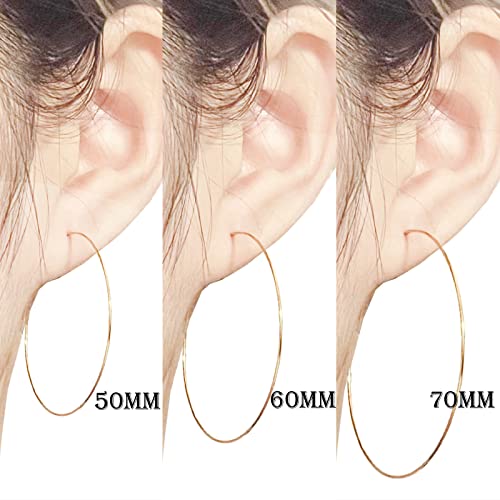 Multipack Dainty Large Thin Gold Hoop Earrings for Women Hypoallergenic Earrings Lightweight 30mm 50mm 60mm 70mm Gold/Silver/Rose Gold Hoop Earrings (3 Pairs-60mm) — view 4